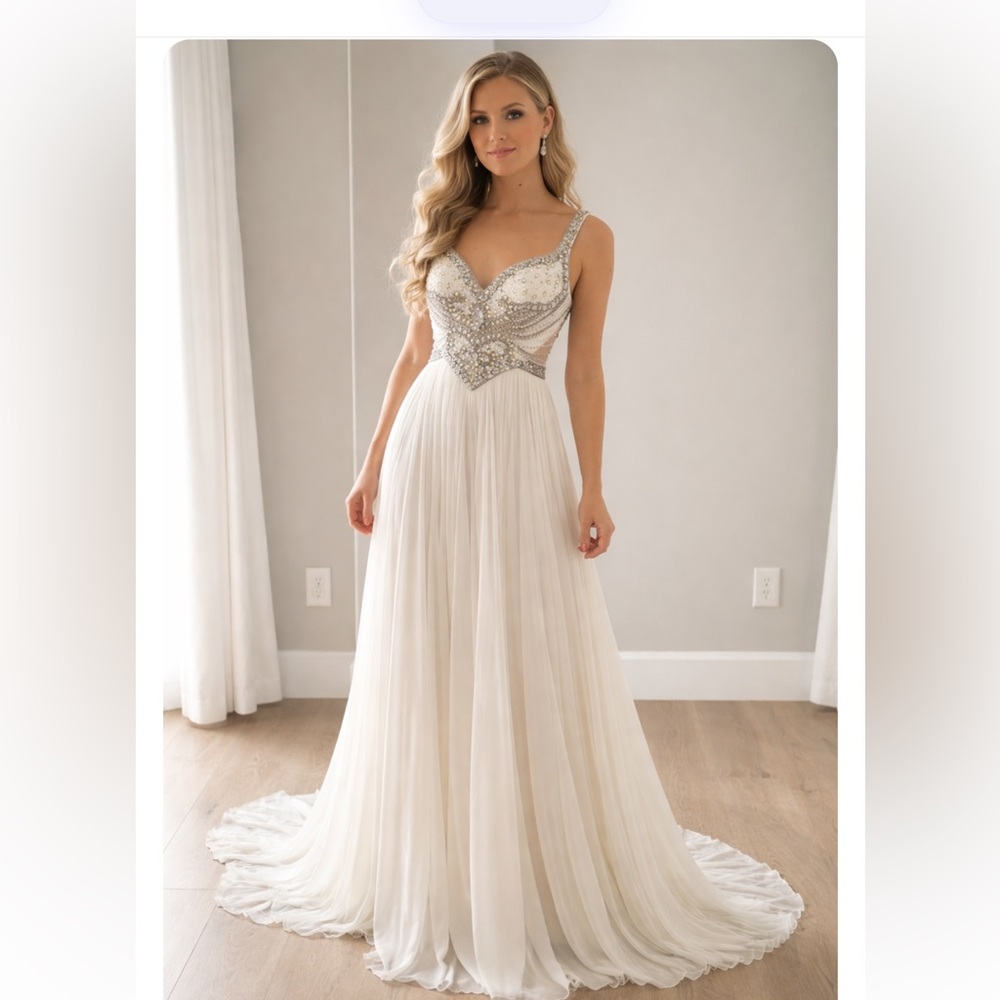 SALE Crystal beaded long gown with tail. Fully embellished.